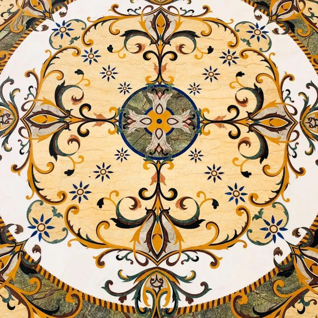 Custom Engineering Marble Inlay Flooring Design Waterjet Medallion Mural Pattern Floor Tile