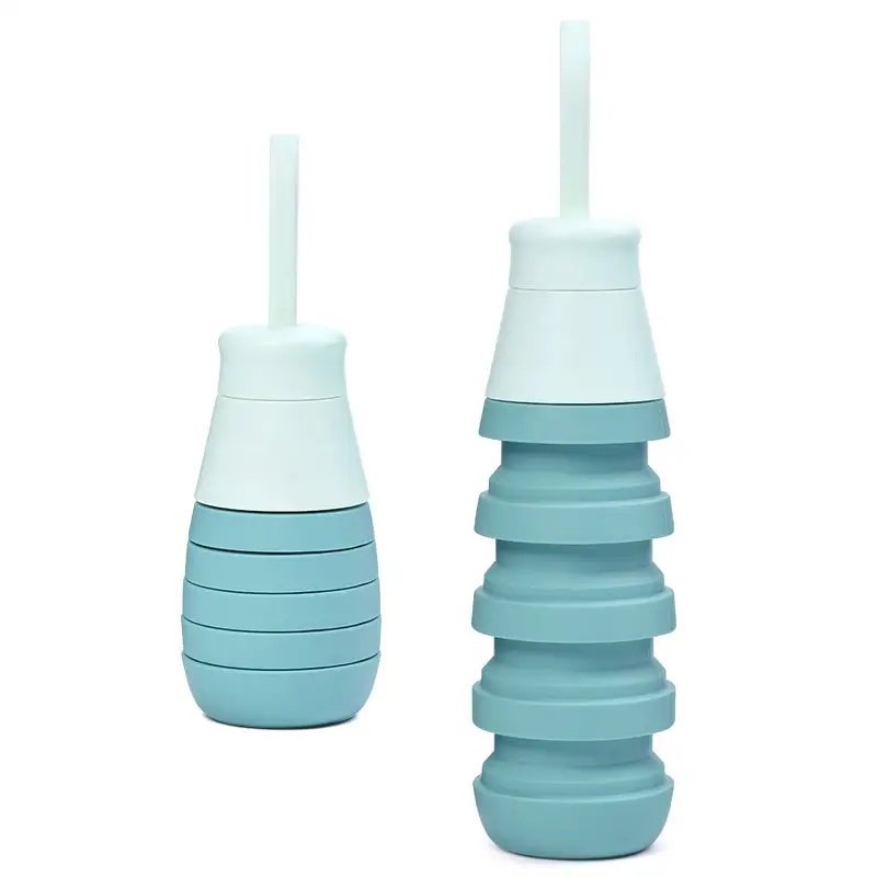 Wholesale Motivational Gym Silicone Collapsible Drinking Bottle Water with Straw