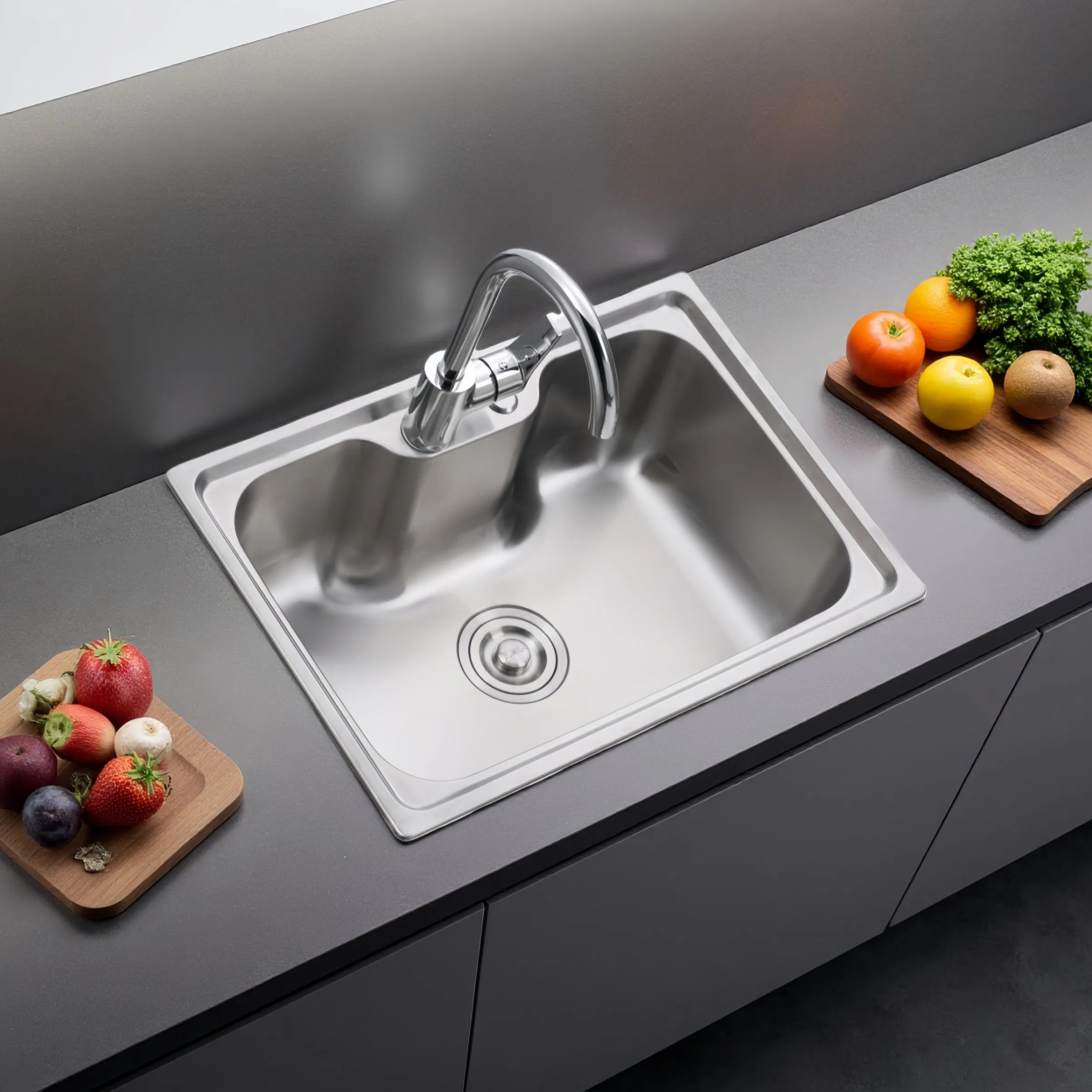6042-High-Grade Mechanical Draw Single Plate Stainless Steel Kitchen Sink