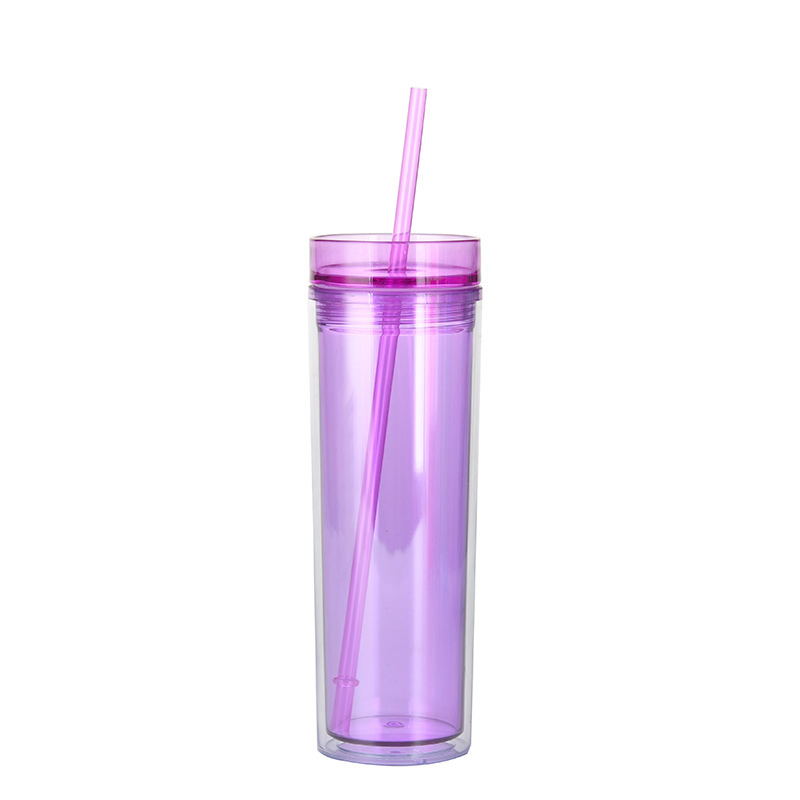 Colored Acrylic Double Wall Clear Plastic Reusable Tumblers Mug Cup with Straw
