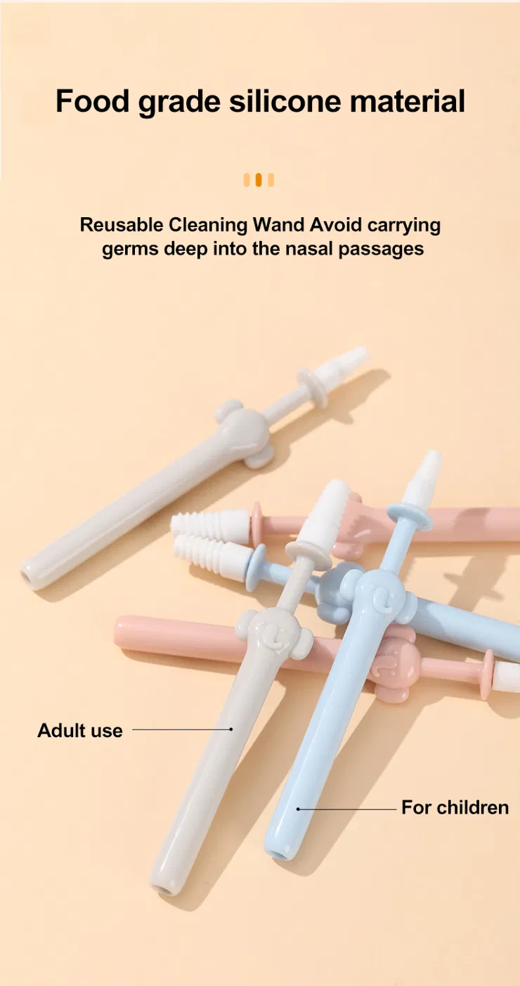 Food Grade Silicone Gentle Cleaning Wand Reusable Nasal Cleaning Rod Hygienic Soft Safety Nose Cleaner for Remove Nasal Debris