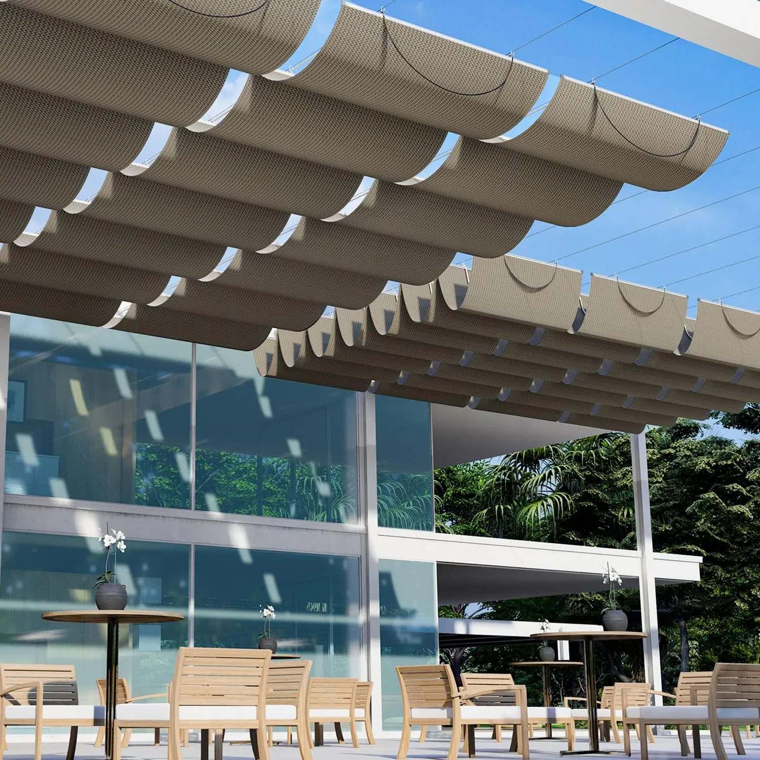 Pergola Shade Cover Retractable Canopy Awning Outdoor Wave Sun Shade