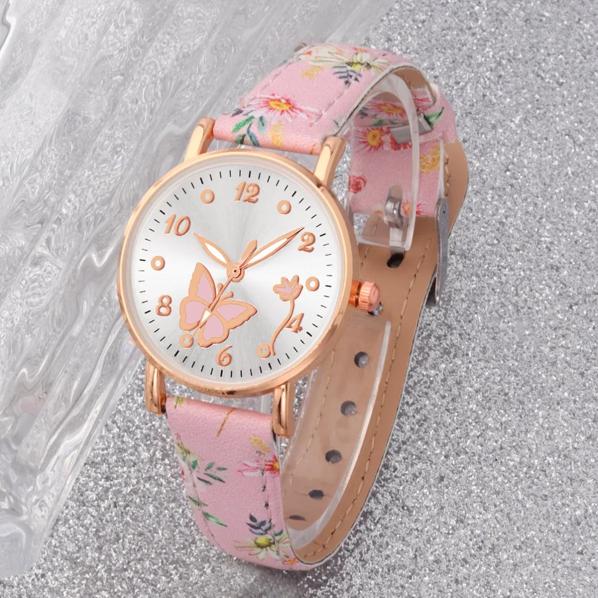 Romantic and Casual Women's Floral Print Watch and Butterfly Jewelry