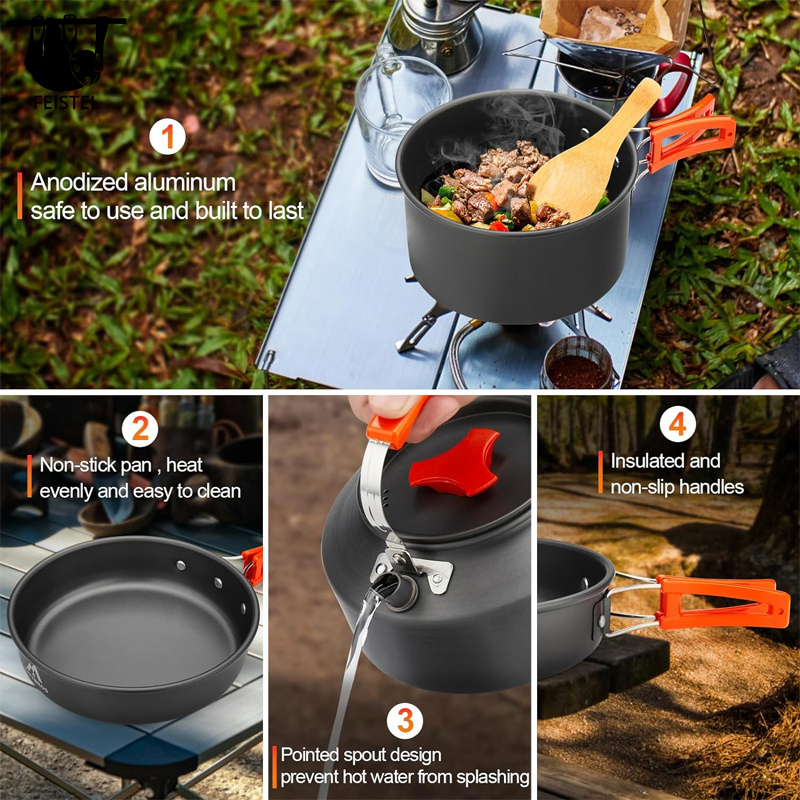 Feistel Aluminum High Quality Lightweight Non-Stick Pots and Pans for Camping Enthusiasts
