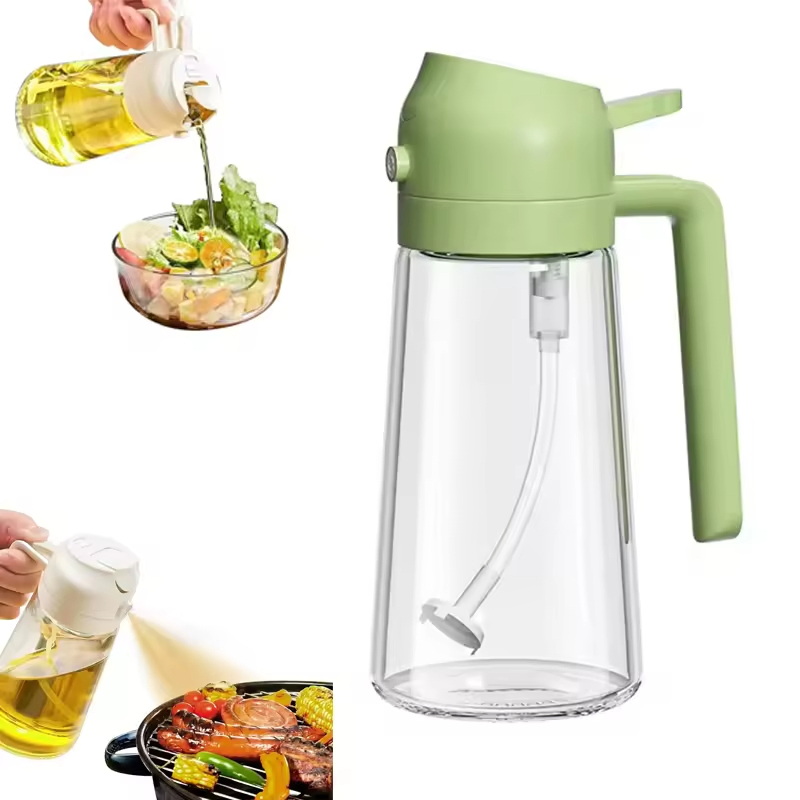 High Quality Customized 2-in-1 Reusable Factory Price Olive Spray Bottle in Stock Sprinkler Glass Spray Oil Bottle