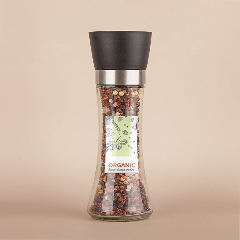 180ml Factory Customized High-Quality Glass Spices Mill Glass Sea Salt Pepper Mill Grinder Jar Durable Round Herb Food Storage Kitchen BBQ Seasoning Bottle Jar