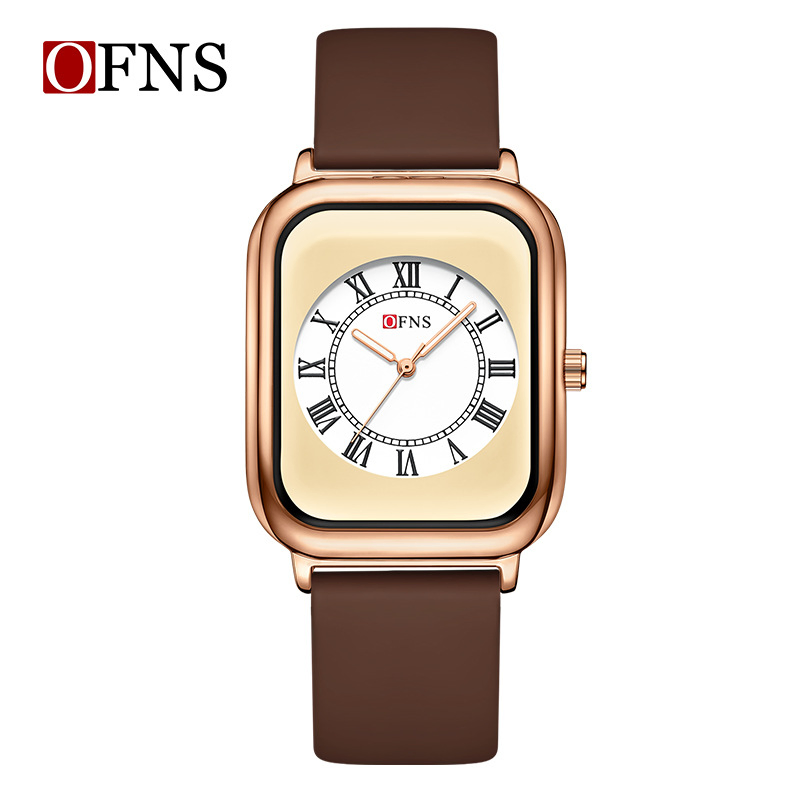 Ofns Vintage Square Quartz Watch Roman Numerals Waterproof Luminous Elegant Ladies Watch