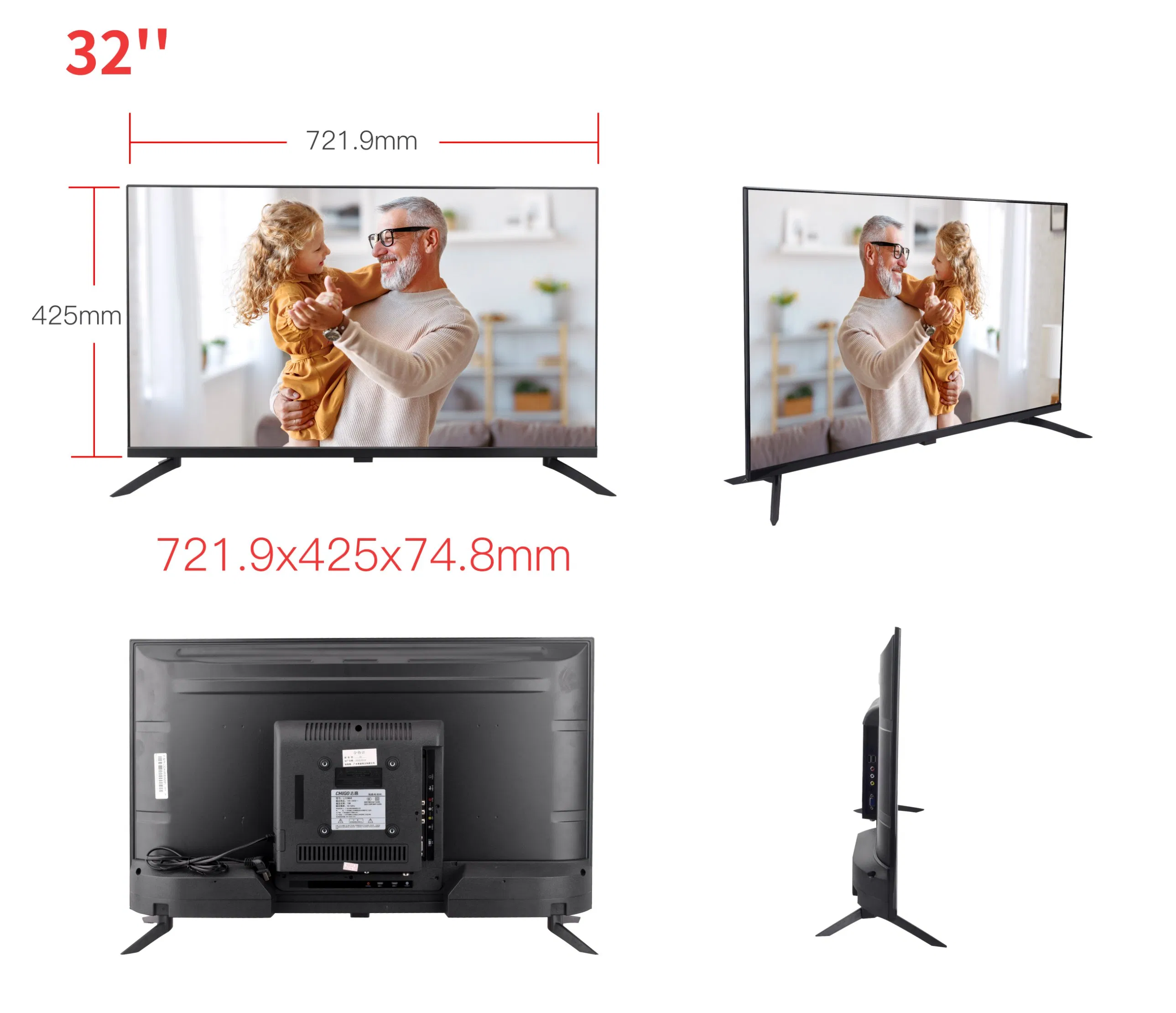 32-Inch Ultra Thin HD Full Screen Smart TV Support with VGA HDMI Top Box
