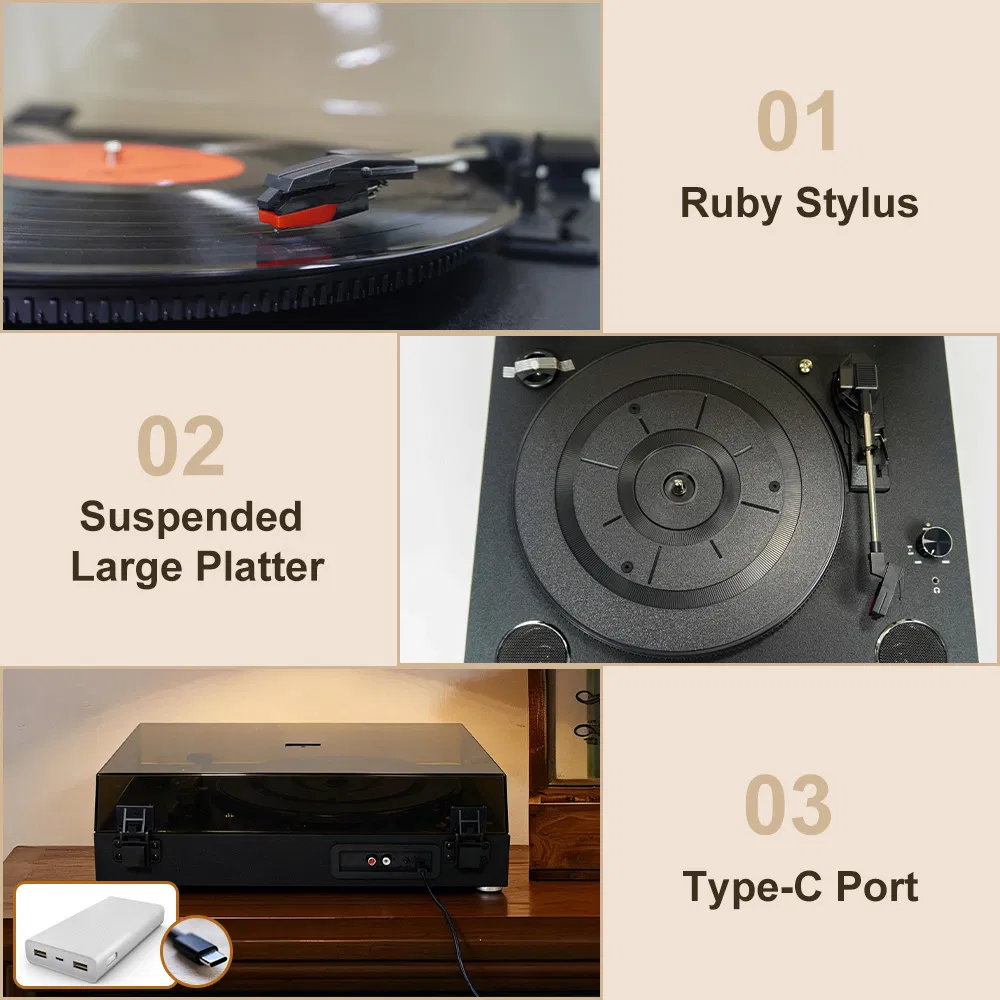 Classic Luxury Wooden 3 Speed Adjustable Turntable Bluetooth Music Speaker Vinyl Record Player for Home Decoration