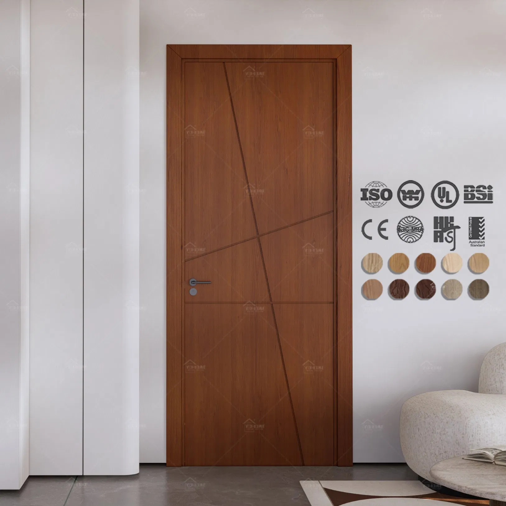 Foshan Yohome New Design Fashion Style Wooden Door for Living Room Sound-Proof Internal Wood Door