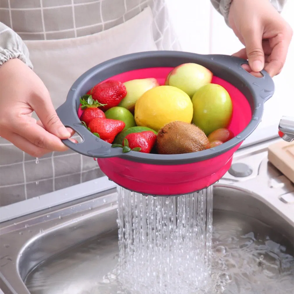 Collapsible Colander 3 Pack Round Silicone Kitchen Pasta Vegetable Fruit Strainer