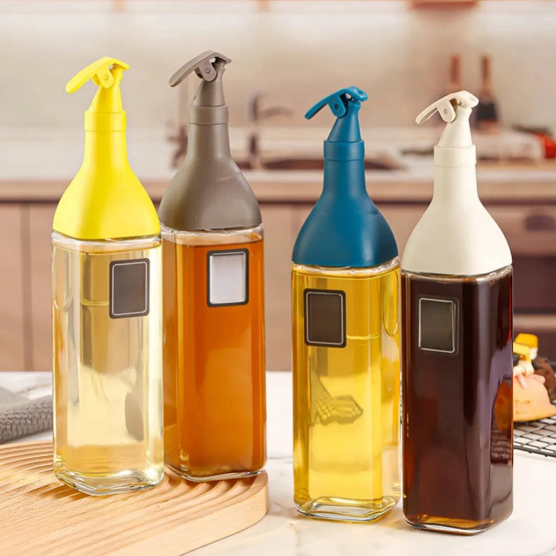Square Shaped Oil Dispenser with Frosted Colored Finish for Elegant Table Presentation