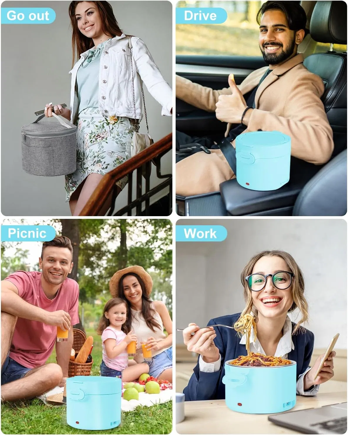 34oz 1L Electric Heated Lunch Box 3-in-1 Portable Food Warmer