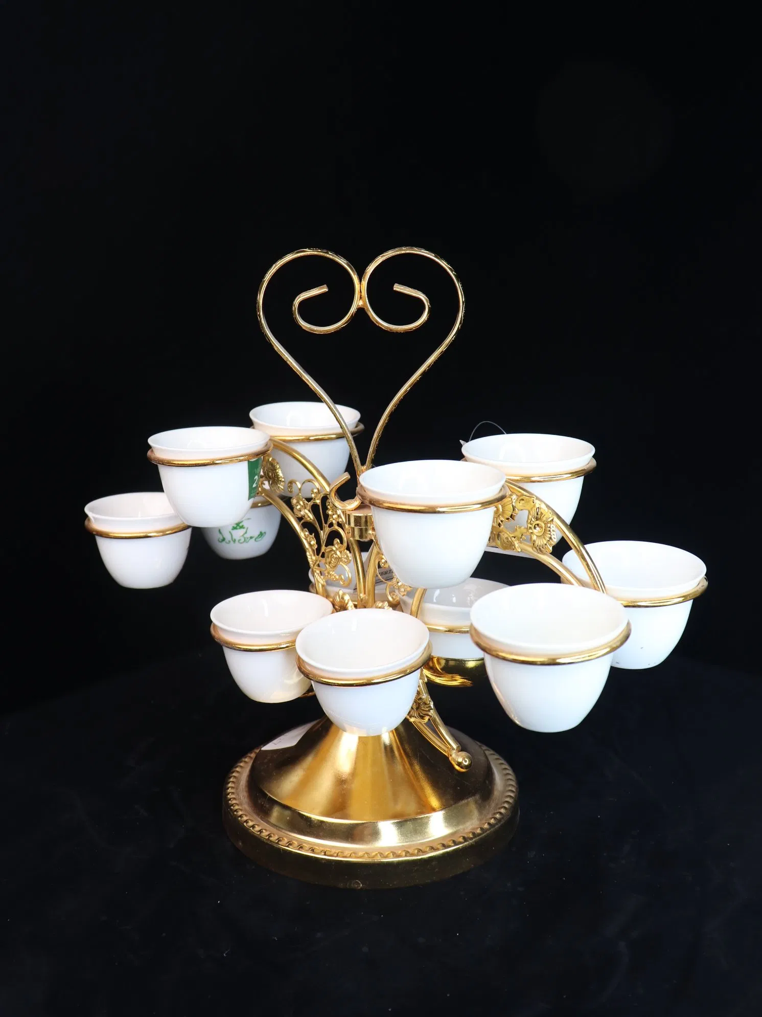 Elegant Electroplated Iron Frame Tea Cup Set, 12 Cups