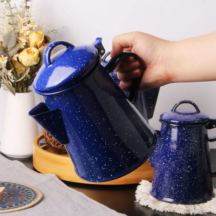 Enamel Coffee Pot Hot Water Kettle for Tea Camping Outdoor Party