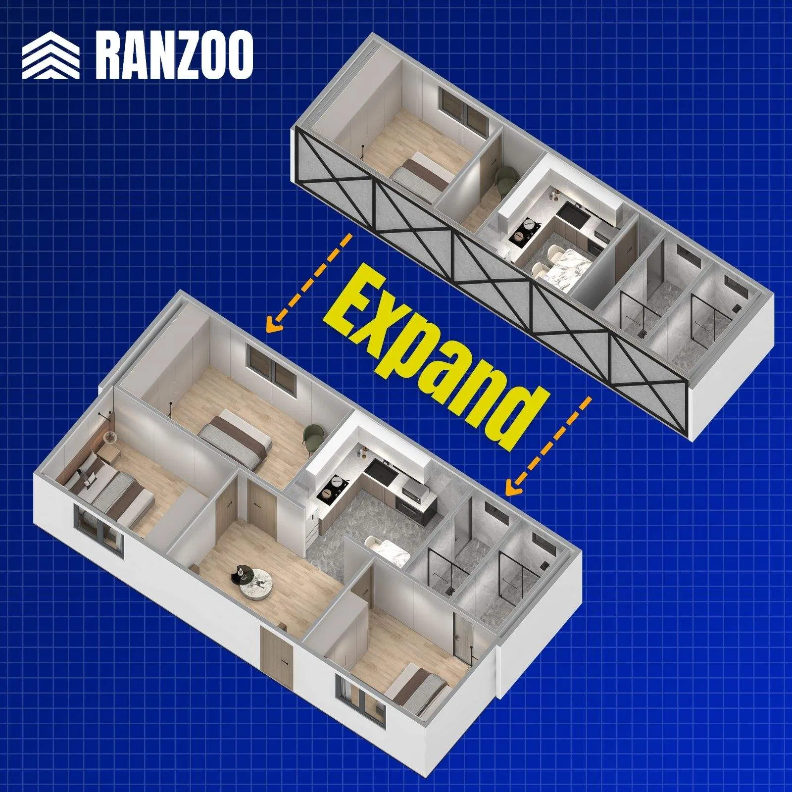 Ranzoo Modern Tiny Home with Multi-Level Layout and Free Design