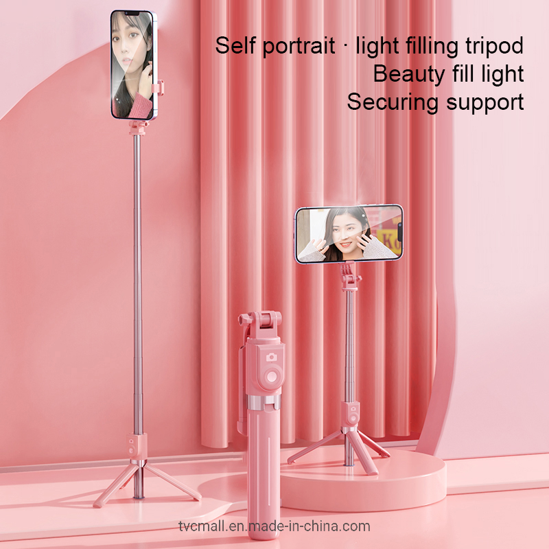 103cm Selfie Stick Tripod Portable Phone Stand with Bluetooth Wireless Remote Control - Pink