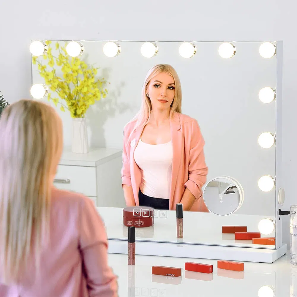 Sally Hollywood Lighted Makeup Mirror with Dimmable LED Bulbs for Dressing Room Vanity Mirror with Lights & Bedroom Tabletop or Wall-Mounted