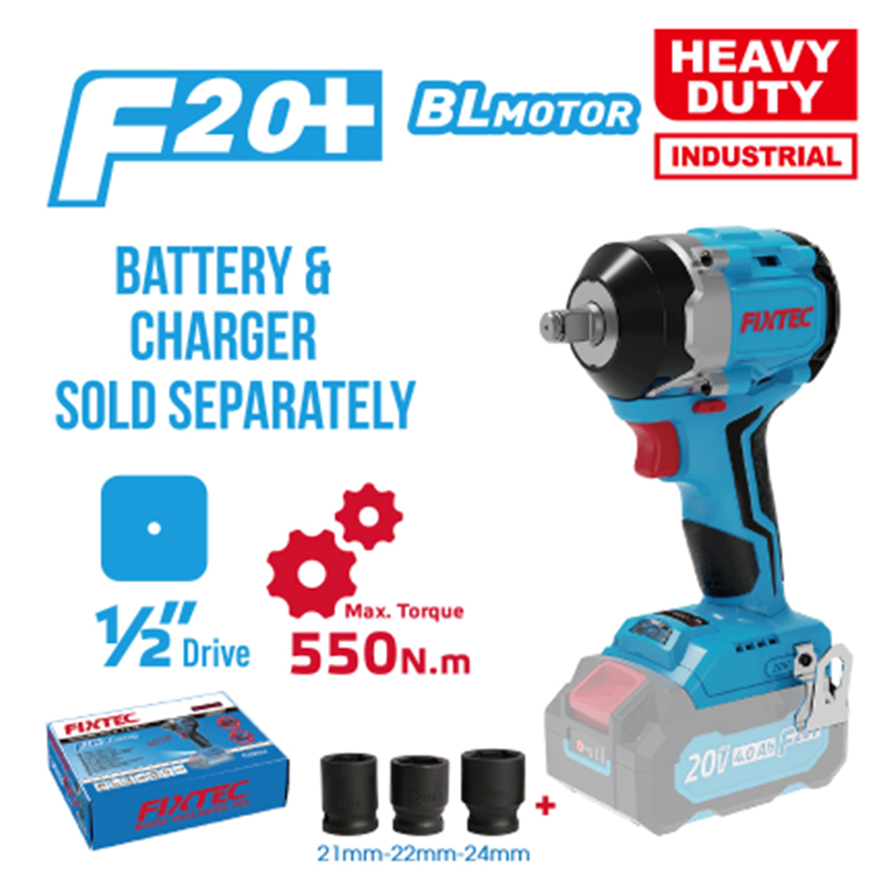 Fixtec Industrial 20V Cordless Impact Wrench 550n. M Electric Brushless Power Wrenches
