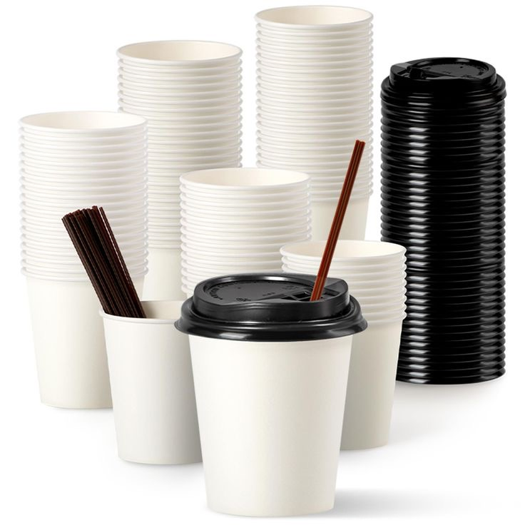 Одноразовые кофейные стаканы 8-16 унций с соломинкой