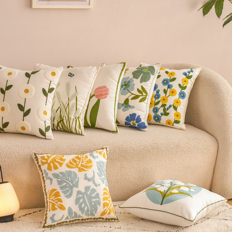 Xinlan New Embroidery Cushion Pink Tufted Pillowcase Boho Cushions Throw Pillow Cover for Home Decor Sofa Pillow