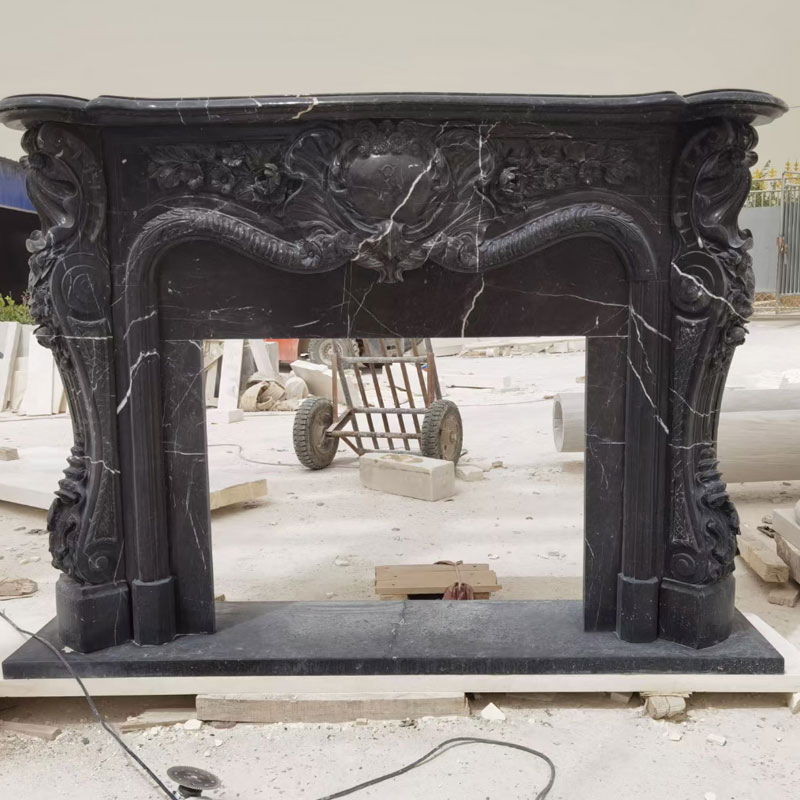 Interior Decoration Black White Nero Marquina Marble Fireplace Mantles