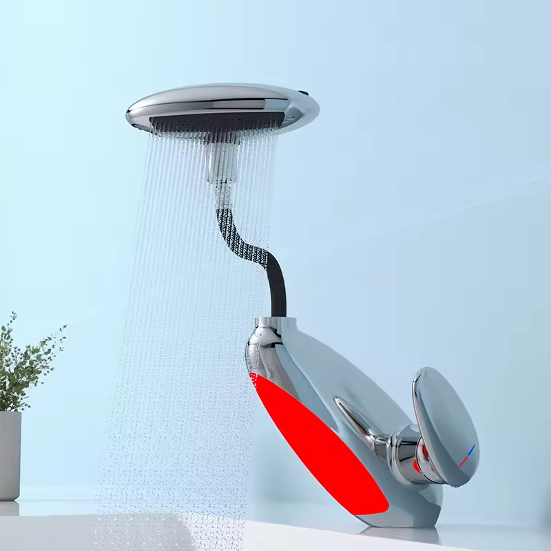 New Design LED Ambient Light Waterfall Bathroom Faucet Pull out Lavatory Basin Faucet
