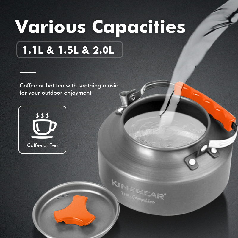 Kinggear Portable Picnic Kettle Pot 1.1 L 1.5L 2.0L Camping Kettle Outdoor Camping Teapot