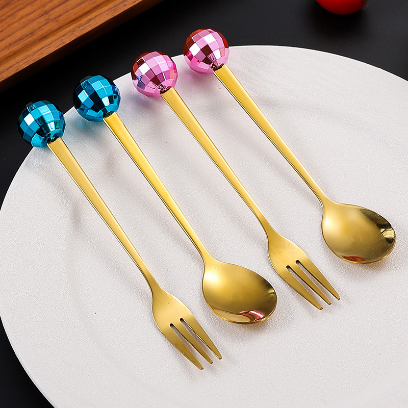Golden Dessert Spoons Fork Set Stainless Steel Cutlery Set