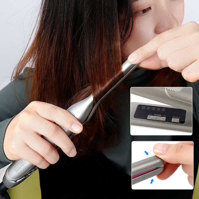 Pencil Hair Straightener Ceramic Mini Thinnest Narrow Flat Iron with LED Display for Short Beard 2 in 1 Hair Curler