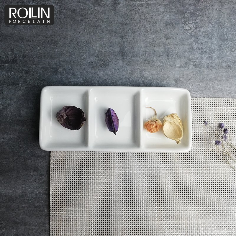 3 in 1 Divided Dish Porcelain Mustard Dish Chaozhou Factory Supply