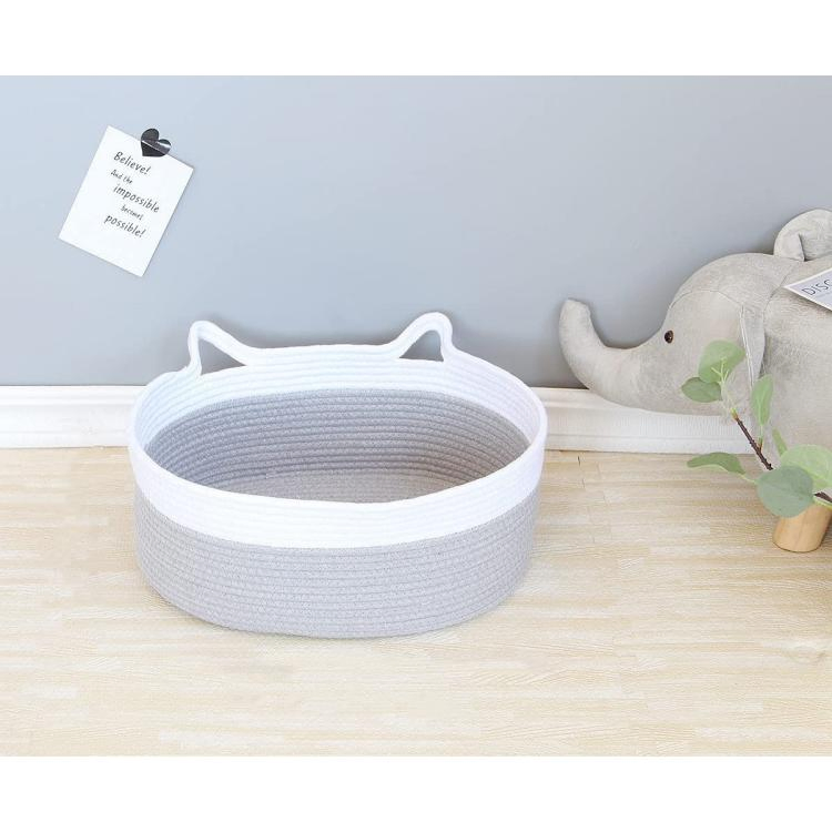 Woven Basket Cotton Rope Basket Cute Storage Basket with Cat Ears