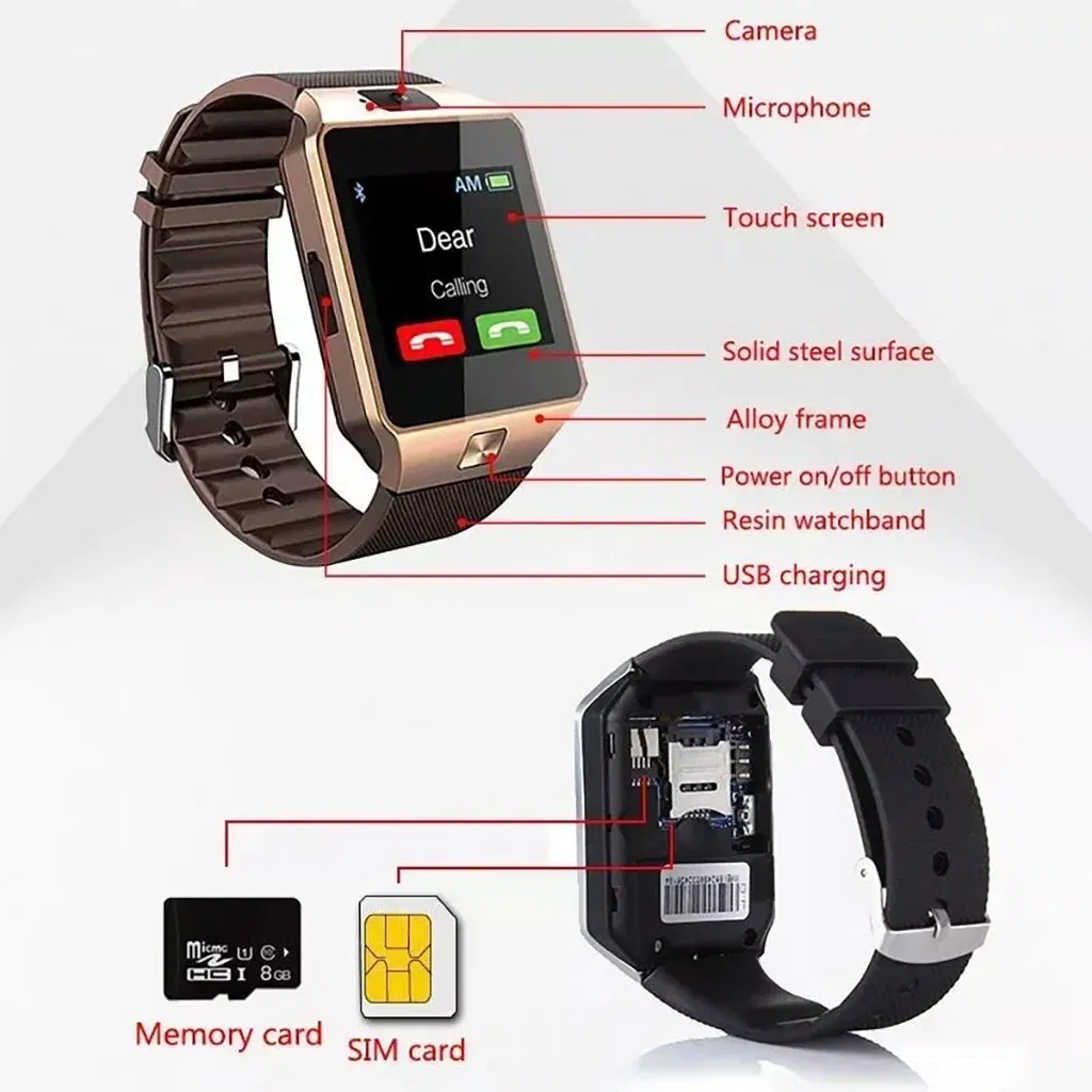 SIM Card Unisex Alarms Smartwatch LED Display Photography Chronograph Camera Luminous Wristwatch