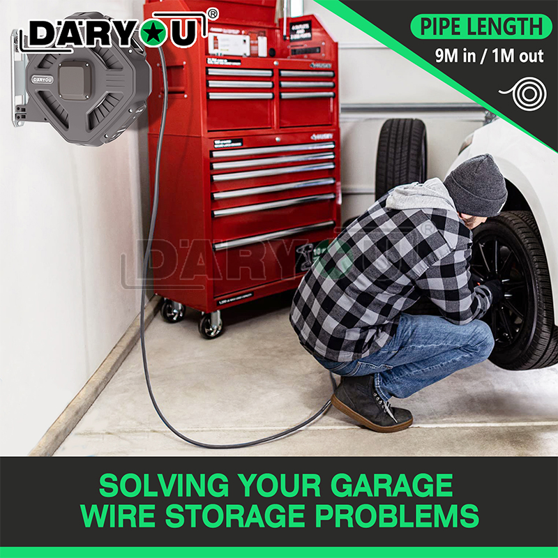 Retractable Extension Cord Reel 32FT Heavy Duty Power Cord Grounded Outlets Lighted Triple Tap 8AMP Circuit Breaker