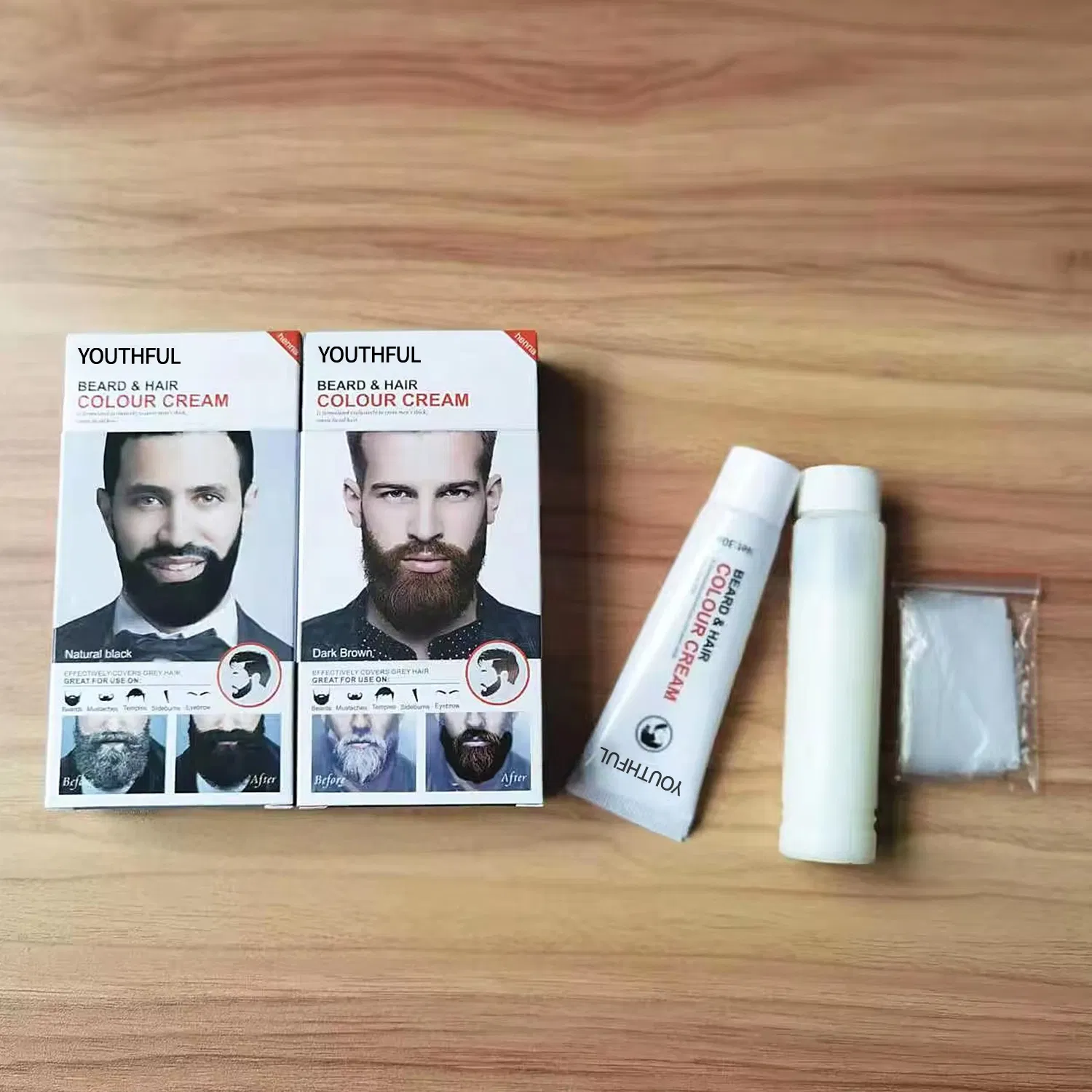 Mens Beard Coloring Cream 60ml Semi-Permanent Long-Lasting Black Brown