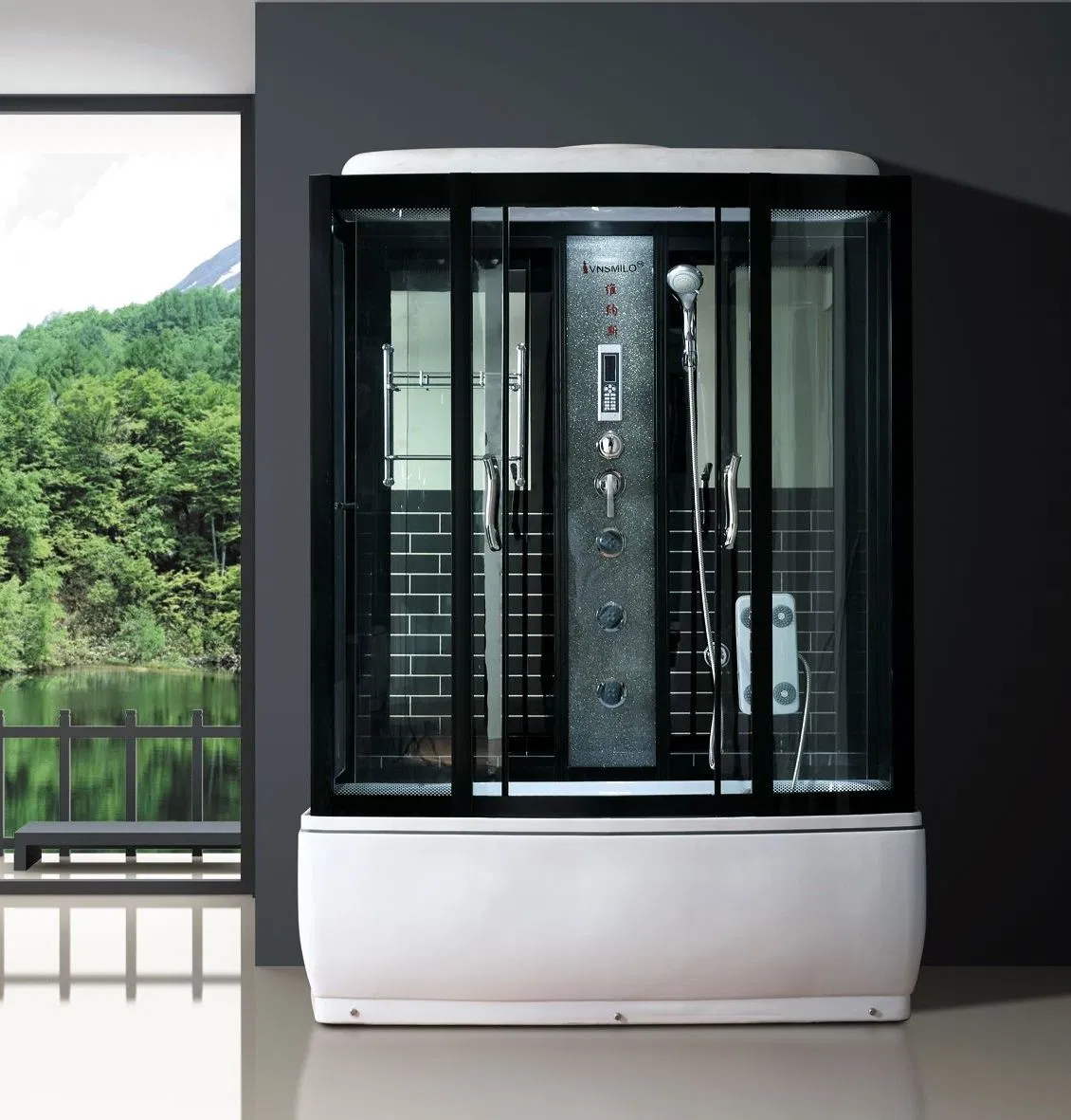 Grey Anti-Explosion Tempered Sliding Glass Jacuzzy Massage Computerized Shower Room Cabinet