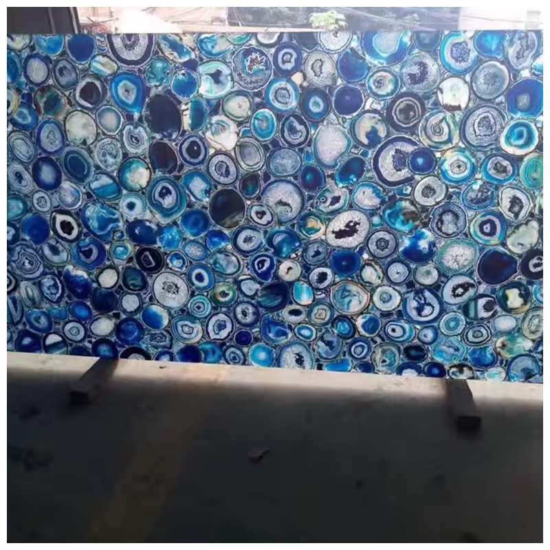 Backlit Semi Precious Blue Agate Gemstone Slabs for Countertops and Vanity Tops