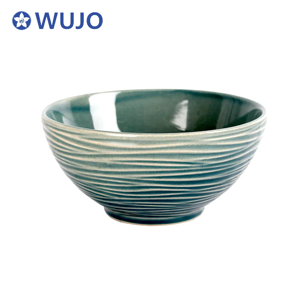 Reactive Glaze Big Ceramic Round Noodle Bowl Japanese Style Ceramic Bowl Set