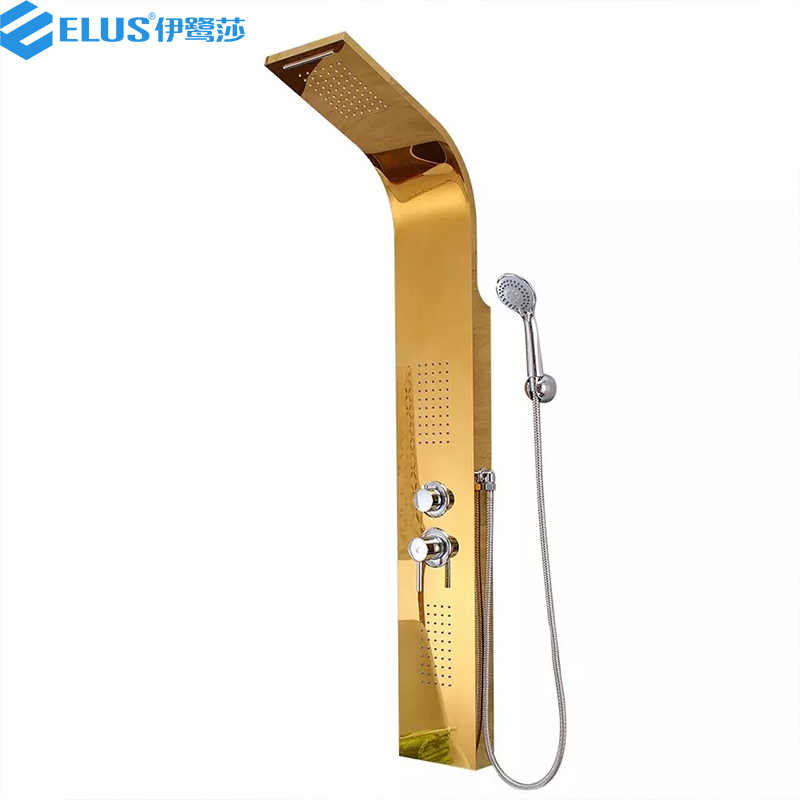 Wholesales Polished Finishing Shower Column Waterproof SUS 304 Stainless Steel Shower Panel in Golden Mirror Color