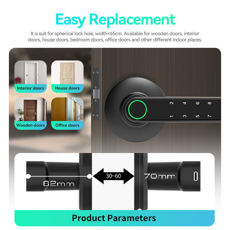 Leelen Cerradura Inteligente Con Huella Dactilar Tuya Smart Fingerprint Password Interior Door Locks and Handles for Wooden Door