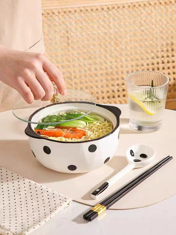 7"Food Bowl with Hands and Glass Lid Pad Printing Stoneware Porcelainware Tableware