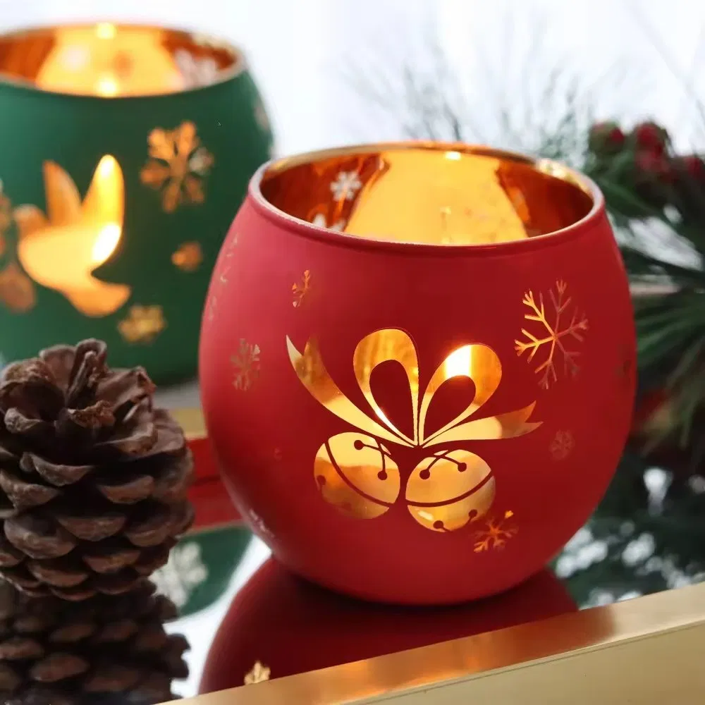 Customize Christmas Gift Candle Holders Hollowed-out Candle Cups Glass Tea Light Candle Jar Christmas Holiday Decorations