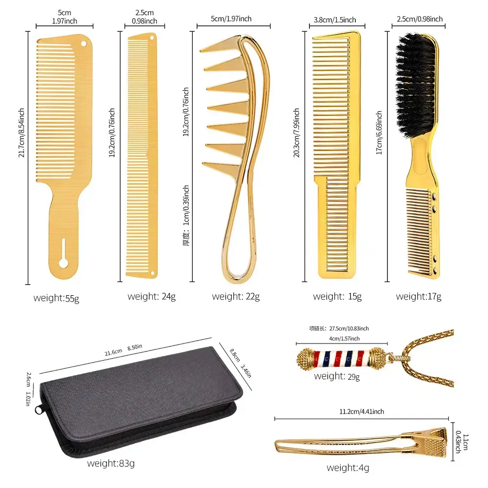 14PCS Professional Gold Hair Cutting Tools Barber Kit Duster Beard Brush Hair Combs Brush Clipper Men Haircut Set for Barber