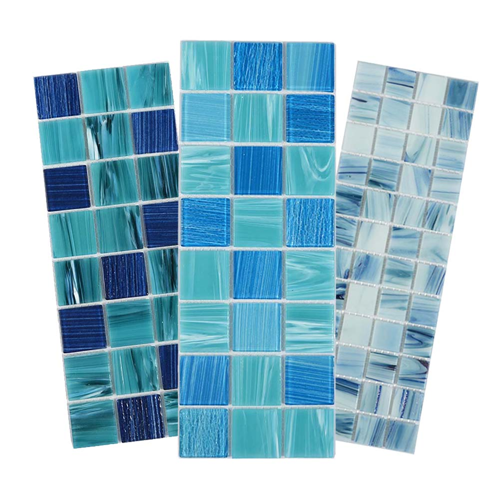 One Stop Pool Supplier Foshan Factory Price Bathroom Square Mix Color Blue Swimming Pool Crystal Mosaic Glass Tile
