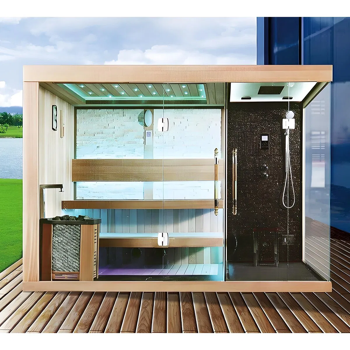 Outdoor Square Sauna Room for 2 - 3 Person with Starry Sky Roof