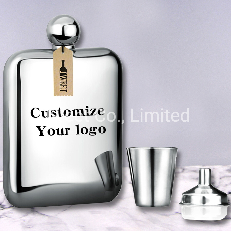 Leather Cover Personalized Logo Whiskey Hip Flask with Funnel