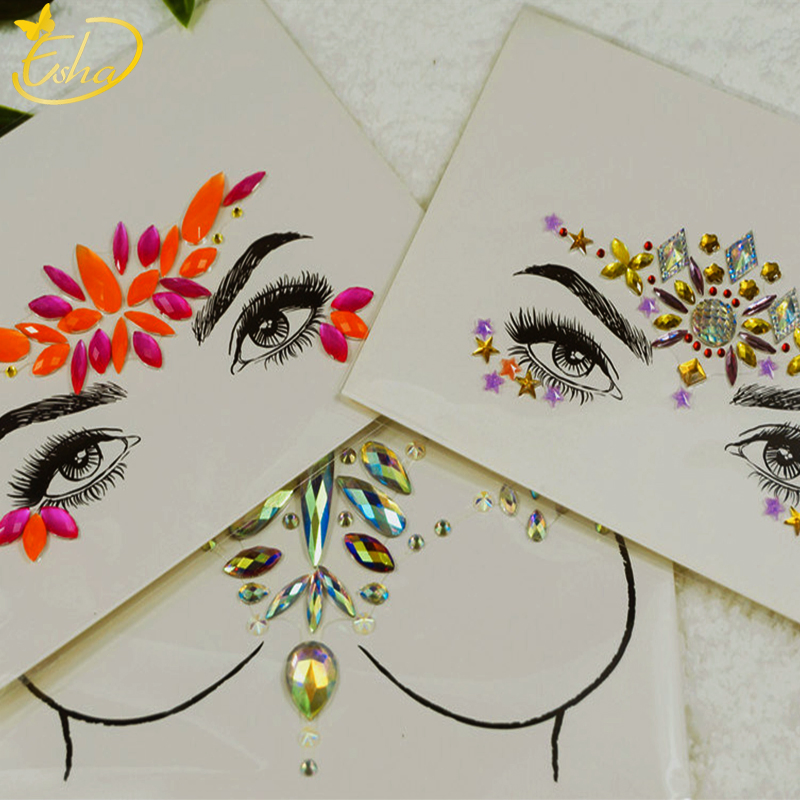 Custom Diamond Sheet Eye Jewels Temporary Tattoo Sticker Paper Rhinestone Gem Face Body Art Stickers