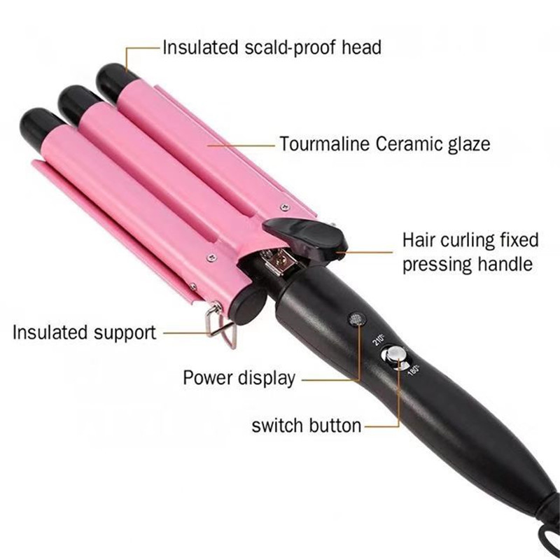 3 Barrel Curling Iron Hair Crimper: Dual Voltage Adjustable Temperature Three Barrels Hair Waver