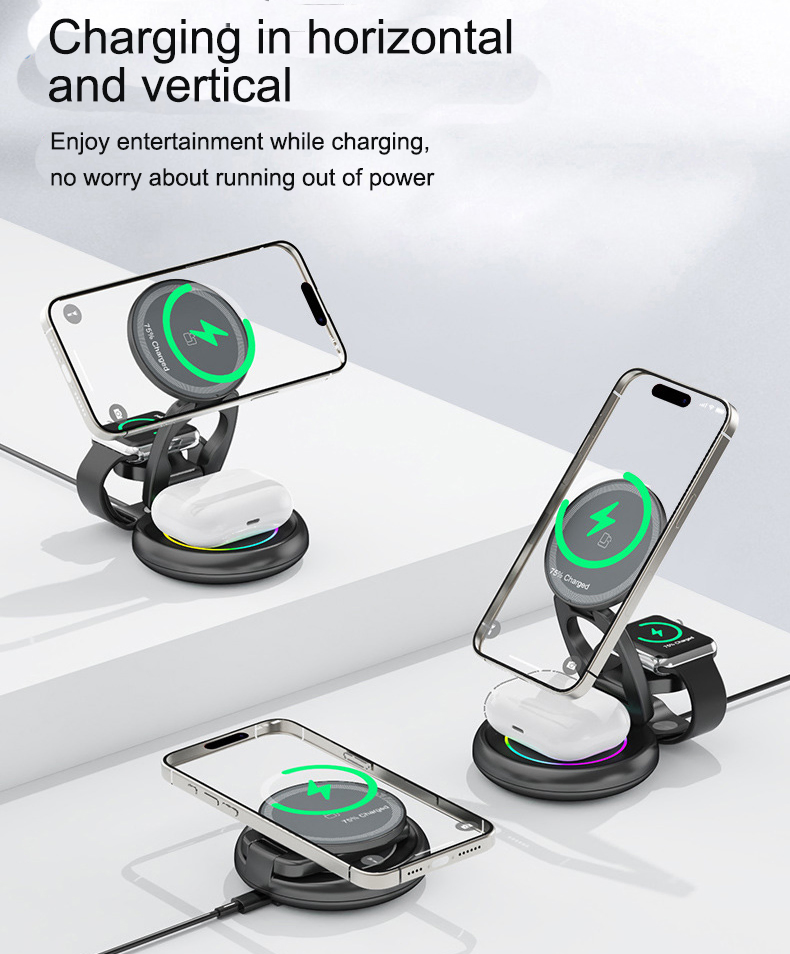2026 Amazon Hot Sale 3-in-1 15W Fast Wireless Charger for iPhone