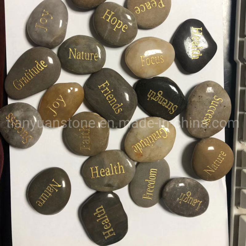Engraved Letter Pebbles Natural Flat Polished River Pebble Stones
